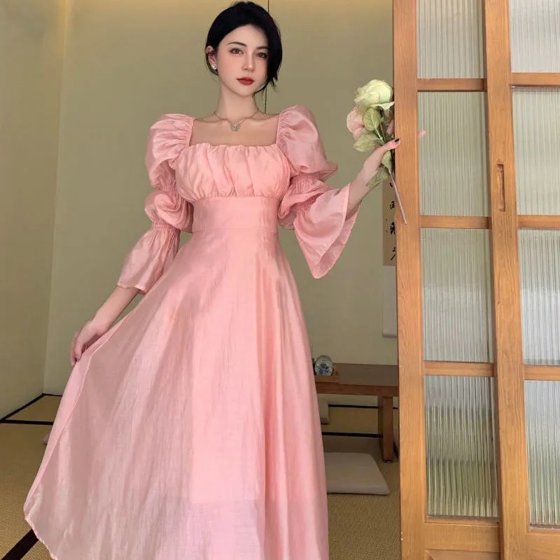 Đầm công chúa MURIOKI chiffon dáng chữ A tay dài phồng phối ren thời trang ngọt ngào dành cho nữ