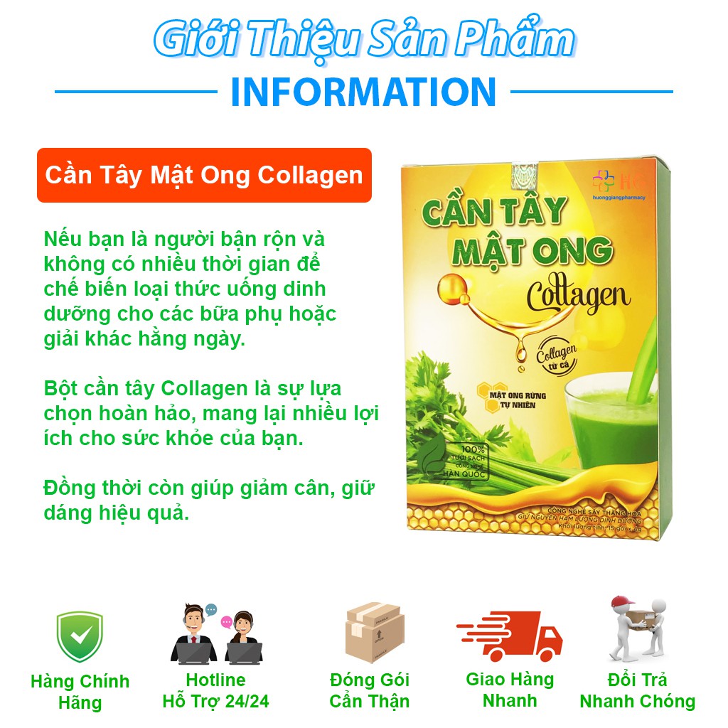 Cần Tây Mật Ong Collagen - Giúp giảm cân, đào thải mỡ, thanh lọc cơ thể, làm đẹp da, duy trì vóc dáng (Hộp 15 gói)