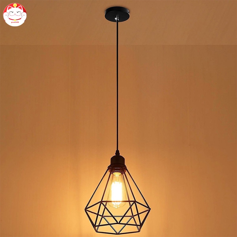 ✂GT⁂ Geometric Pendant Metal Lamp Guard Retro Vintage Ceiling Light Shade Iron Cage