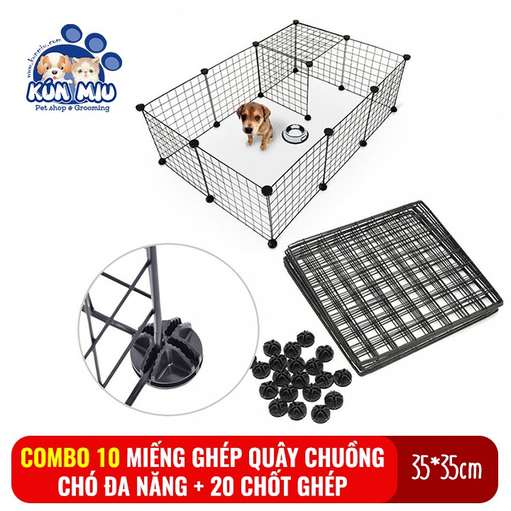 10 Miếng ghép quây chuồng chó mèo đa năng Kún Miu sắt sơn tĩnh điện 35*35cm tặng kèm chốt ghép