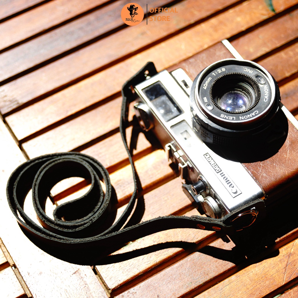 Dây đeo máy ảnh Canon / Nikon / Sony / Fujifilm da bò màu đen - RAM Leather A2