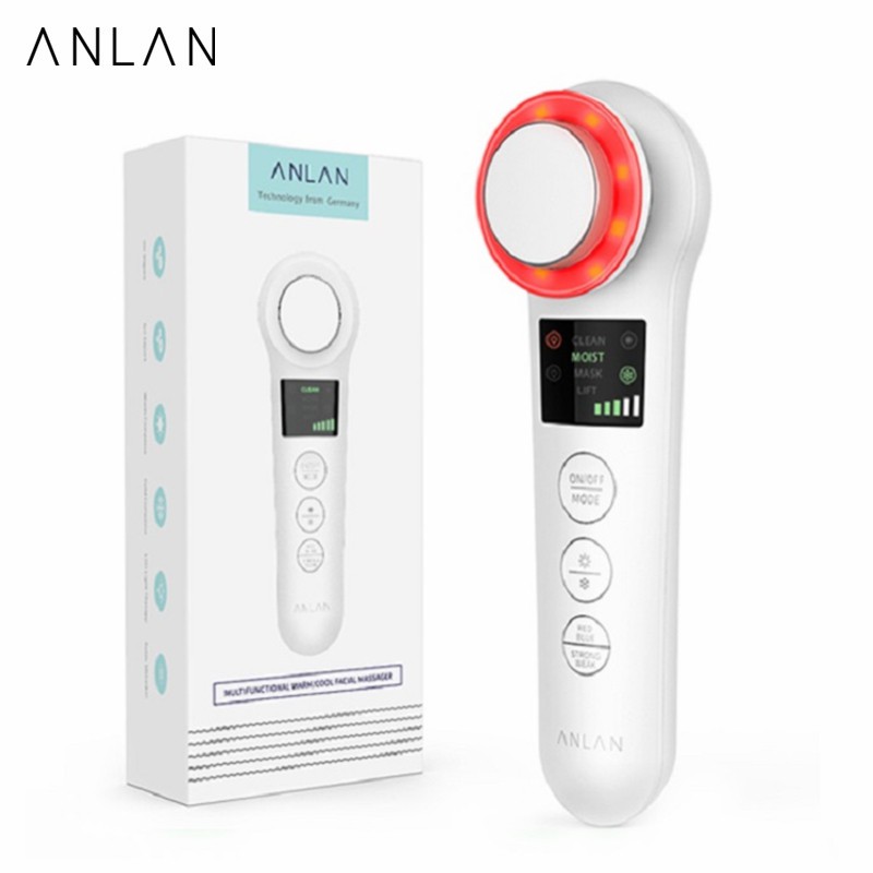 ANLAN Ultrasonic Vibrating Facial Massage Machine Effective Heating Cooling Red Blue Light Therapy