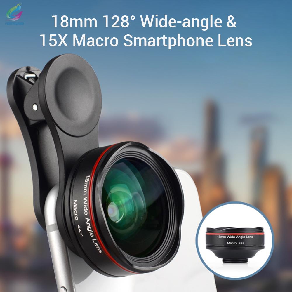 Ống Kính Góc Rộng 5k Ultra Hd 18mm 128 Wide-Angle 15x Macro Kèm Kẹp Cho Điện Thoại Iphone Samsung Huawei