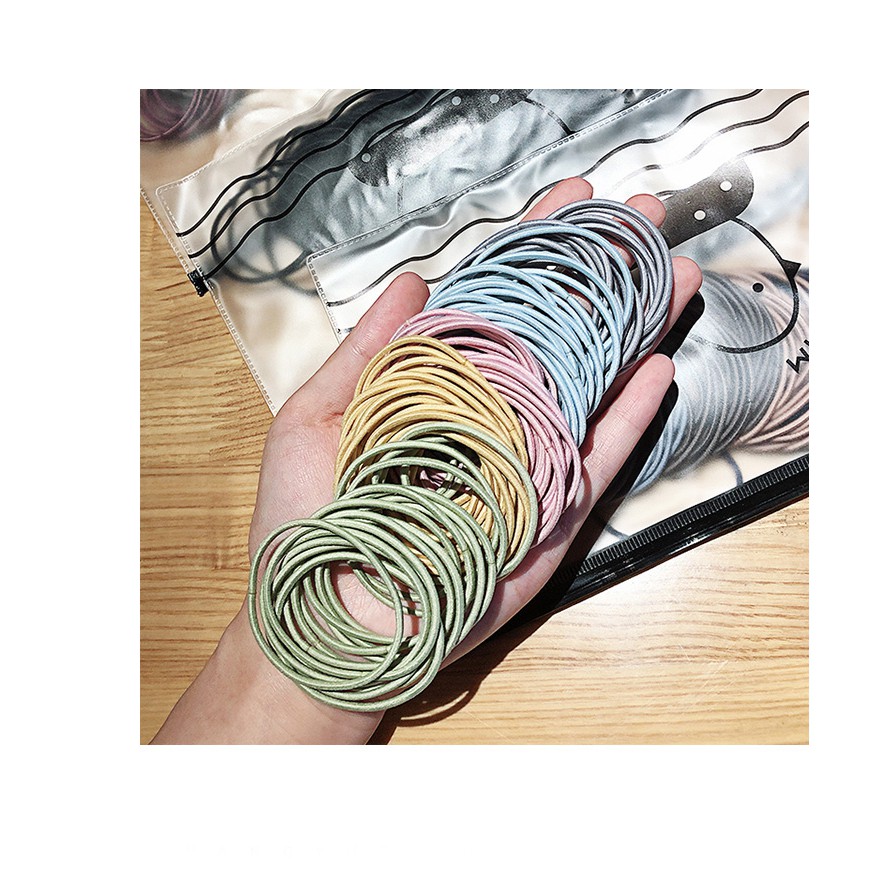 [RẺ VÔ ĐỊCH] Túi 100 dây chun buộc tóc Hàn Quốc mix 5 màu PASTEL - Phụ kiện cột tóc