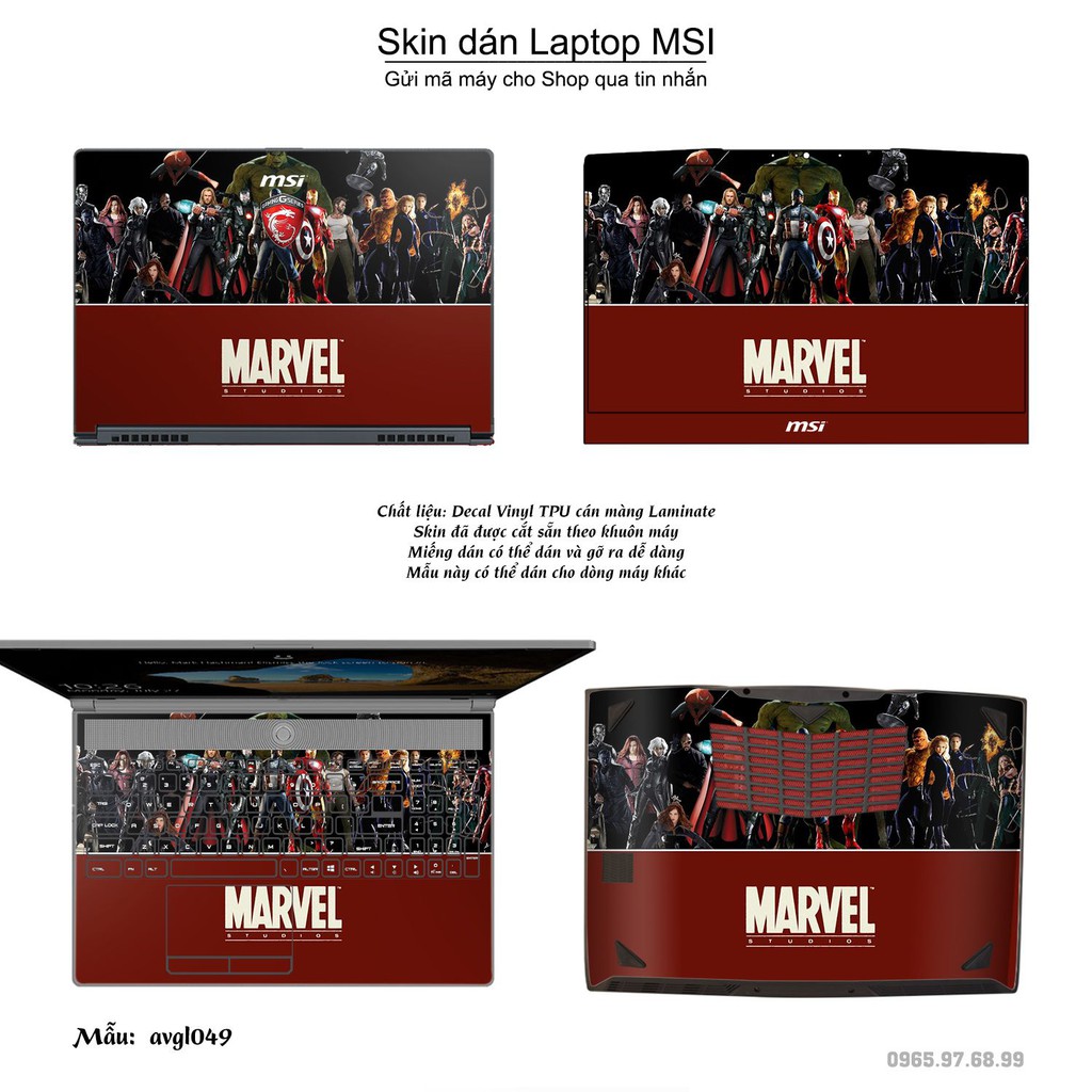 Skin dán Laptop MSI in hình Avenger (inbox mã máy cho Shop)