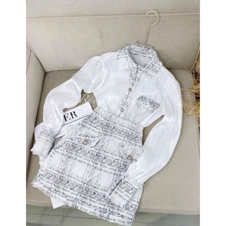 Set sơmi dạ kẻ lụa phi bóng sang chảnh siêu đẹp