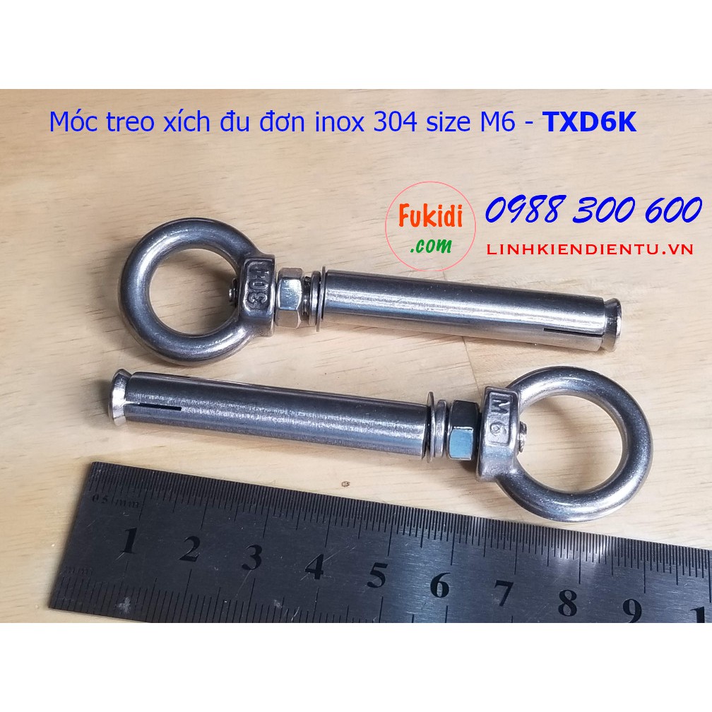 Móc treo xích đu, treo ghế đu, treo võng inox 304, bộ gồm khoen tròn M6/8/10/12 và tắc kê nở inox 304 dài 70mm - TXDK