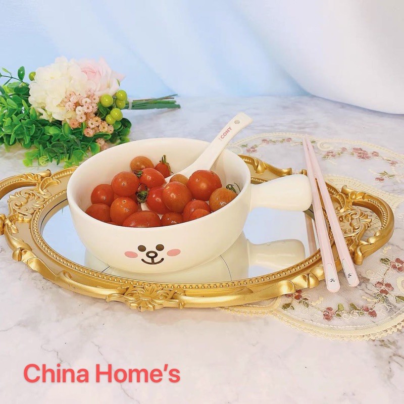 Tô Sứ Có Tay Cầm Line Friends Gấu Brown, Vịt Sally, Thỏ Cony dễ thương
