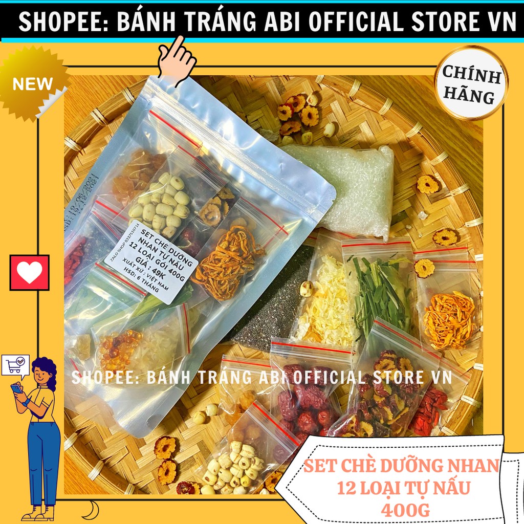 [HÌNH THẬT] SET CHÈ DƯỠNG NHAN TỰ NẤU TẠI NHÀ GỒM 12 LOẠI TUYẾT YẾN-HẠT CHIA GÓI 400G