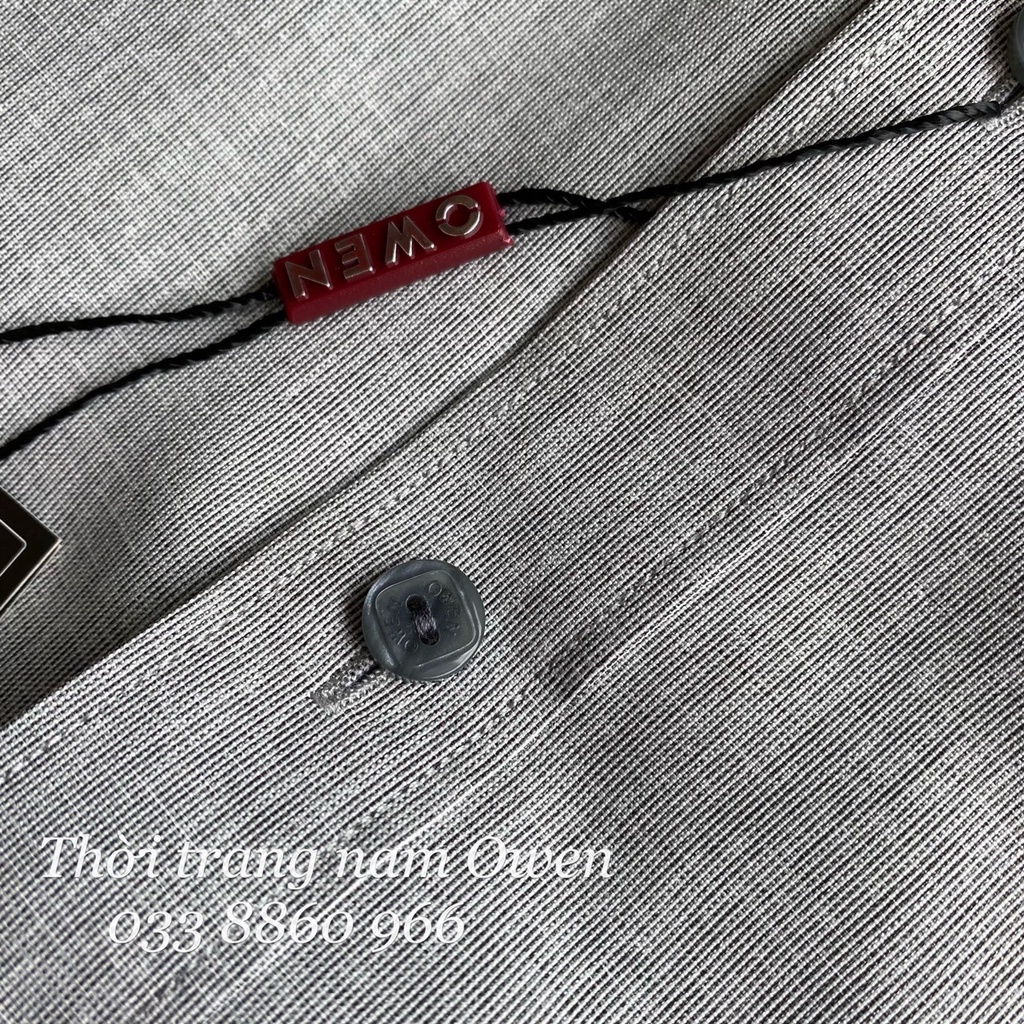 OWEN - Áo sơ mi dài tay OWEN SLIMFIT cổ tàu chất cafe không nhăn - Áo sơ mi cổ tàu nam màu xám 22731