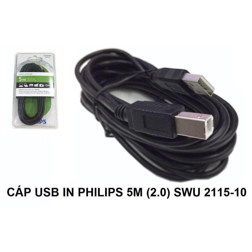 Cáp USB in Philips 2.0 1.8m SWU 2112/10 , 3m SWU 2113/10 , 5m SWU 2115/10