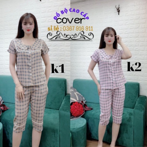 đồ bộ nữ mặc nhà cover bộ lửng kẻ lụa hàn mềm mịn mát mặt hè có video chất lương