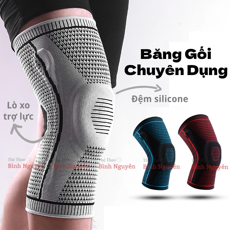 Băng Đầu Gối Đệm Silicone Lò Xo Trợ Lực Bó Gối Thể Thao Chuyên Dụng Bảo Vệ Bánh Chè Tập Gym, Bóng Đá, Bóng Rổ, Chạy Bộ