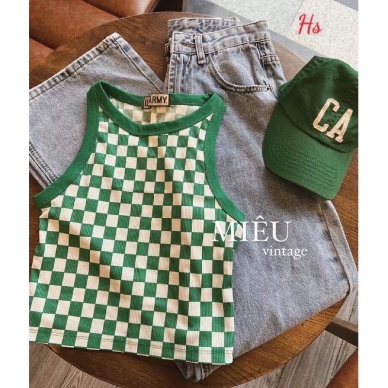ÁO CROPTOP BA LỖ CARO Ô VUÔNG PHONG CÁCH MỚI B7