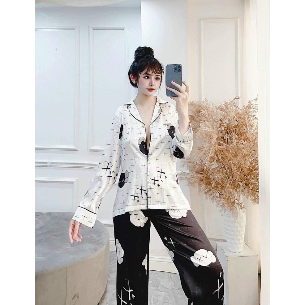Bộ Pijama chất liệu lụa latin - Bộ ngủ nhà dài tay 𝘾𝘼𝙊 𝘾𝘼̂́𝙋 sang chảnh.