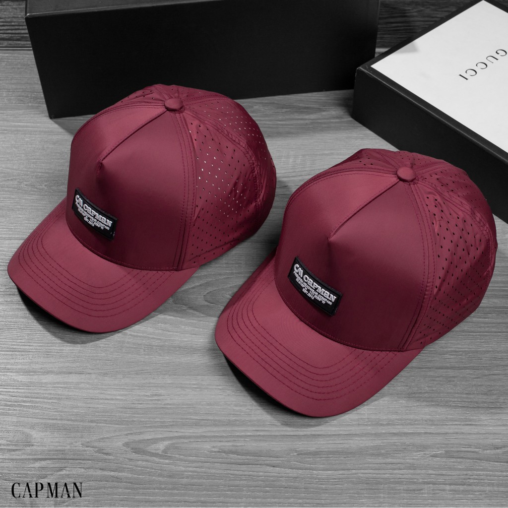 Mũ lưỡi trai chính hãng CAPMAN phom dáng thể thao trucker vải dù màu đỏ CM95