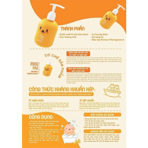 Sữa tắm gội toàn thân MinHy , Min hy cho bé viêm da cơ địa, rôm sảy Minhy 250ml