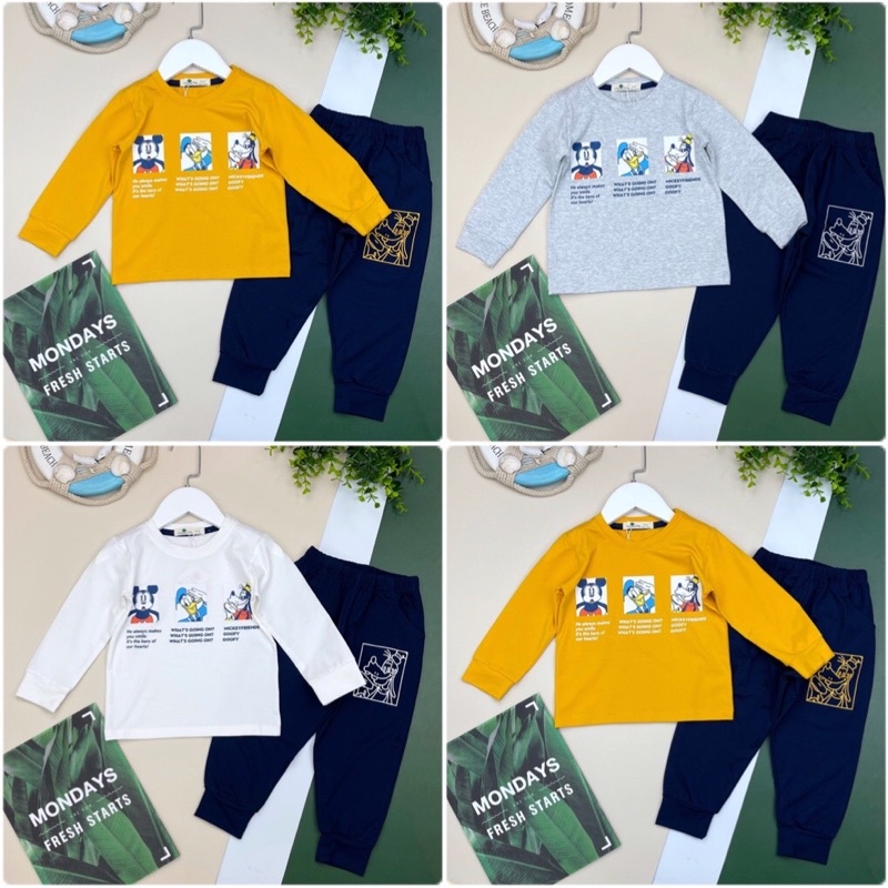 bộ thu đông cotton dài tay hình Mickey cho bé trai