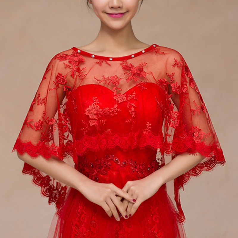 Áo Choàng Ren Hoa Đính Đá Sang Trọng Dành Cho Cô Dâu