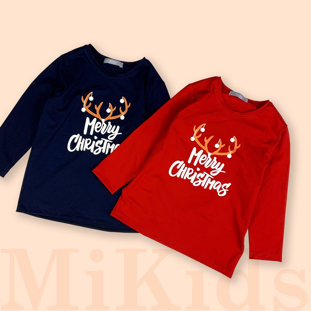 Áo Thun dài tay Cho Bé họa tiết Chữ Merry Christmas, Thun Cotton co giãn thấm hút Cho Bé đến 55Kg mặc chơi noel