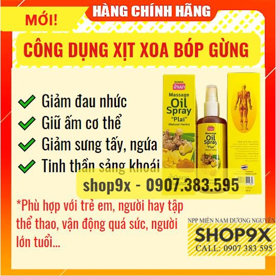 Dầu Xịt Gừng Nóng Xoa Bóp Giảm Đau - Đầu Xịt Phun Sương 300ml - BANNA OIL SPRAY NATURAL HERBS Thái Lan