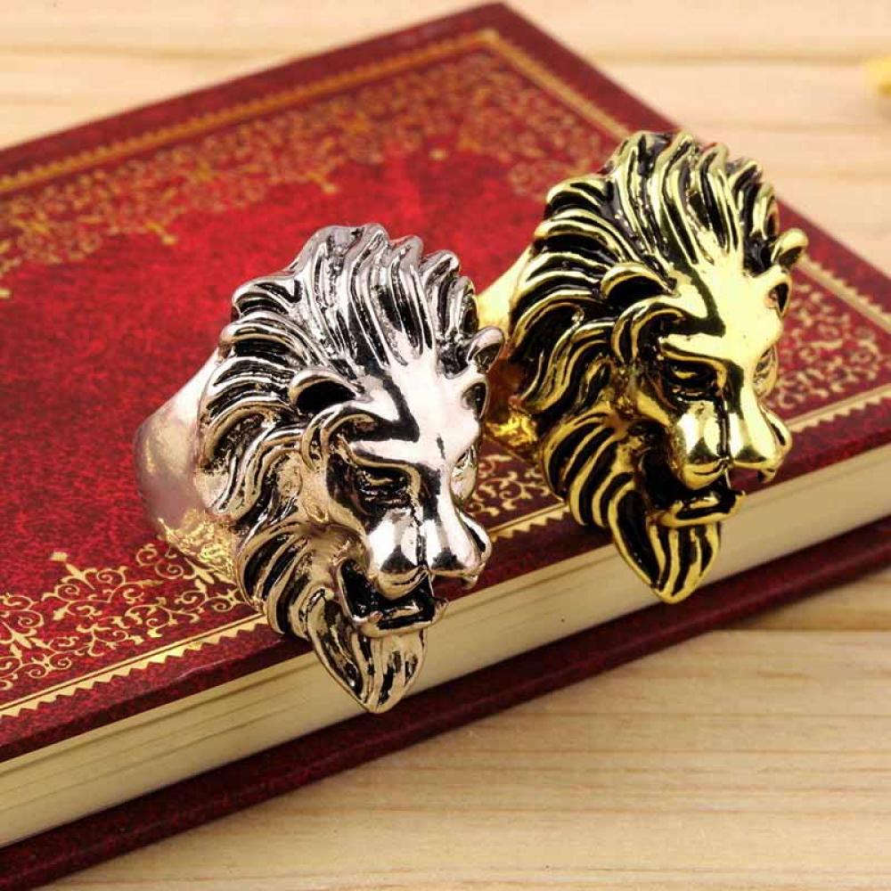Nhẫn đeo tay bằng thép không gỉ mạ vàng/bạc hình đầu sư tử phong cách thời trang vintage cho nam giới