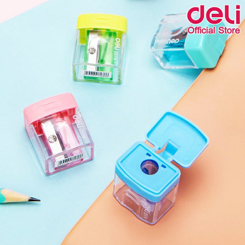 Deli 0574 Máy mài bút chì Pastel có nắp Màu sắc hỗn hợp Thương hiệu 1 chiếc