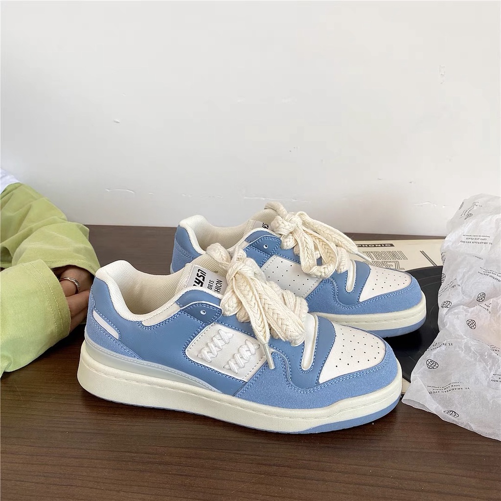 𝗺𝗶𝗲 𝘀𝘁𝘂𝗱𝗶𝗼 - SẴN NÂU BE 39 Giày thể thao sneaker mix màu da lộn dây thắt độc đáo