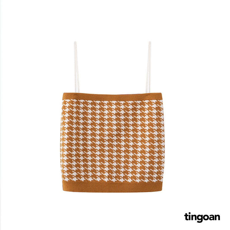 TINGOAN® - Áo set len xù cardigan lửng tặng kèm áo hai dây kẻ nâu HAPPY MOOD CARDIGAN/YL