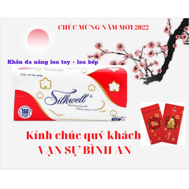 Giấy ăn giấy rút đa năng lau tay, lau bếp gói 100 tờ x 2 lớp Silkwell