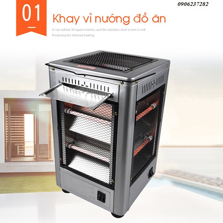 Máy sưởi - Lò sưởi 5 chiều NSB CÓ THỂ NƯỚNG ĐỒ với công suất 2000w, tự ngặt khi đổ