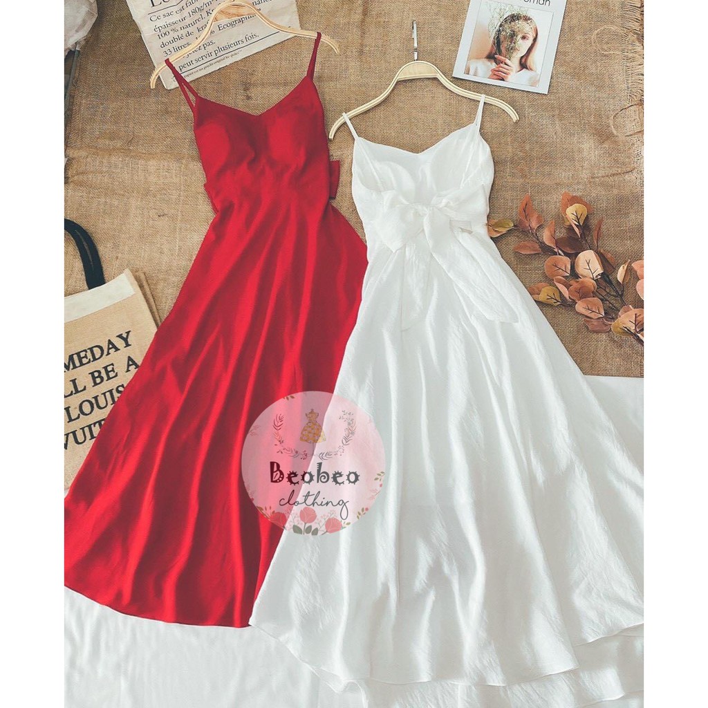 Đầm maxi 2 dây cổ v thắt nơ lưng siêu xinh