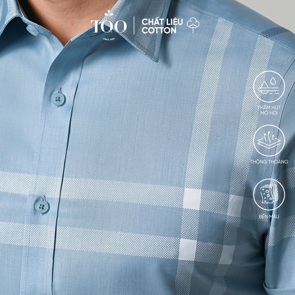 Áo sơ mi nam ngắn tay TQQ dáng Slim fit công sở ôm nhẹ K434CB màu xanh biển lịch thiệp chất vải cao cấp hạn chế nhăn