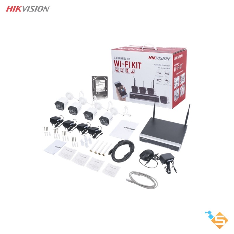 Bộ Kit Camera WiFi Ngoài Trời HIKVISION NK42W0H 4 Camera WiFi 2MP &amp; 1 Đầu Ghi - Bảo Hành Chính Hãng 2 Năm