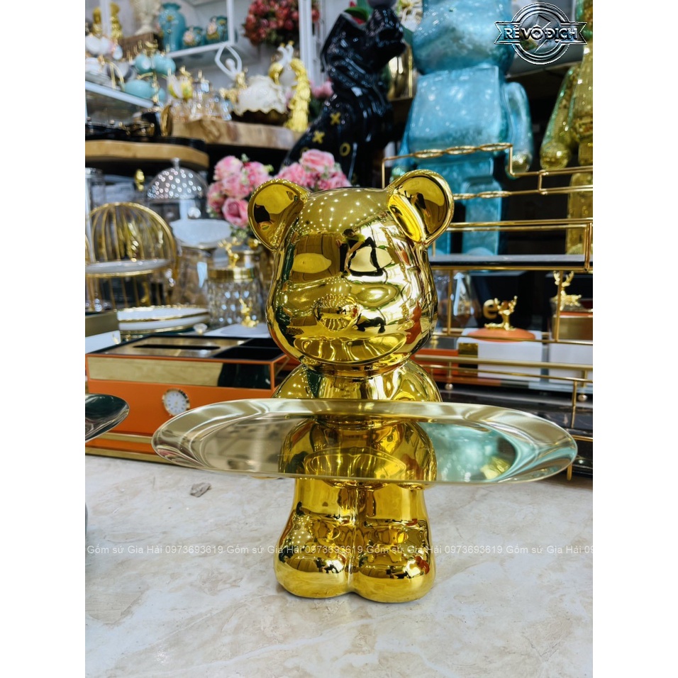 Tượng Gấu bê khay sáng tạo trang trí Phòng khách - Gấu đựng kẹo màu sắc, quà tặng khai trương + Tân gia