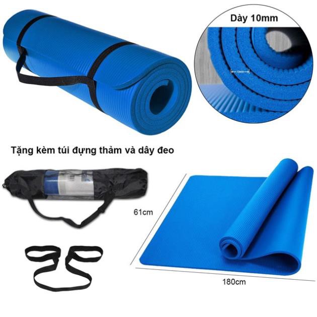 Thảm tập Yoga, Gym, Fitness Cao Cấp có vân sọc dày 10mm TPE Hàn Quốc(Tặng Kèm Túi Đựng Và Dây Buộc Thảm Sang Trọng)