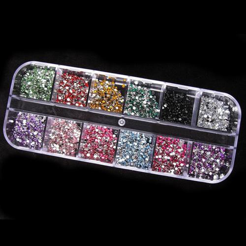 Hộp 1200 hạt Acrylic đính trang trí móng nhiều màu