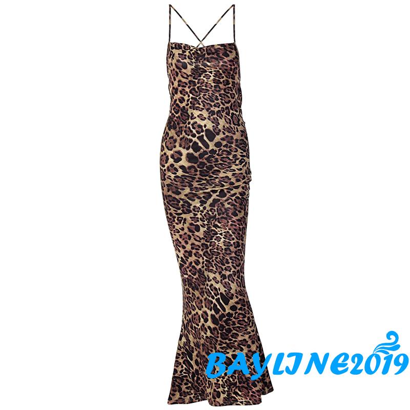 Đầm Hai Dây Ôm Hông Hở Lưng Họa Tiết Da Báo Gợi Cảm Cho Nữ