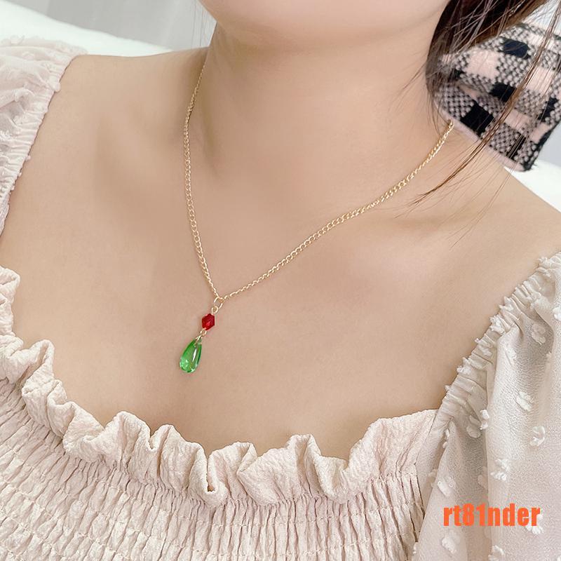 Bộ Vòng cổ + Bông Tai Hình Giọt Nước Họa Tiết Hoạt Hình Màu Xanh