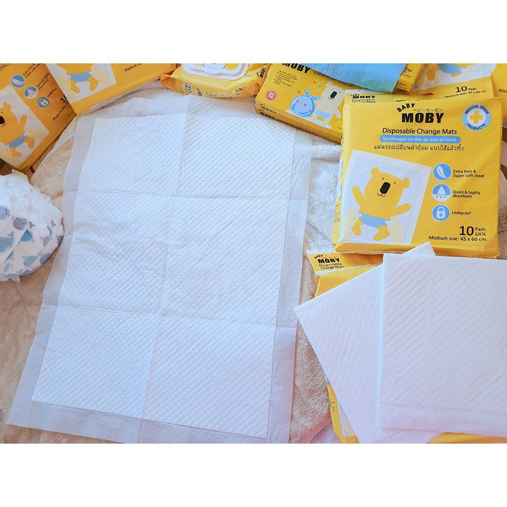 Miếng lót thay tã bỉm Moby Baby chống thấm cho bé sơ sinh 10 miếng - Monnie Kids