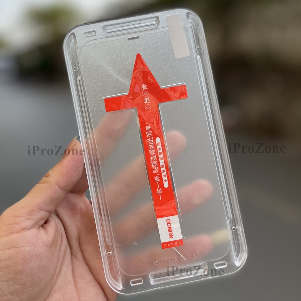 Cường lực không viền cho IPhone 13 Promax / 13 Pro / 13 / 12 Promax chống bụi màng loa , kèm khung dán chính hãng XUNDD