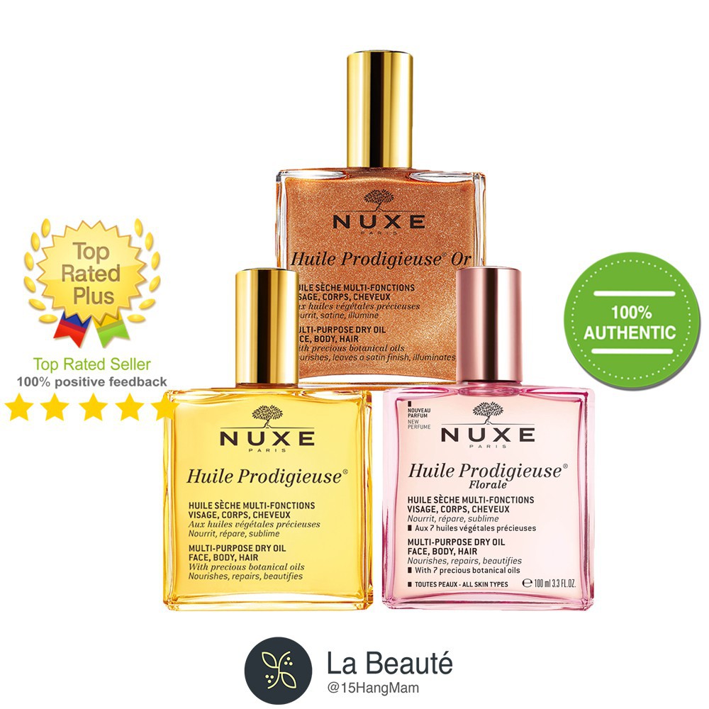 Nuxe Huile Prodigigieuse, Or, Florale - Dầu Khô Đa Năng Không Nhũ, Có Nhũ, Hương Hoa (50ml ~ 100ml)