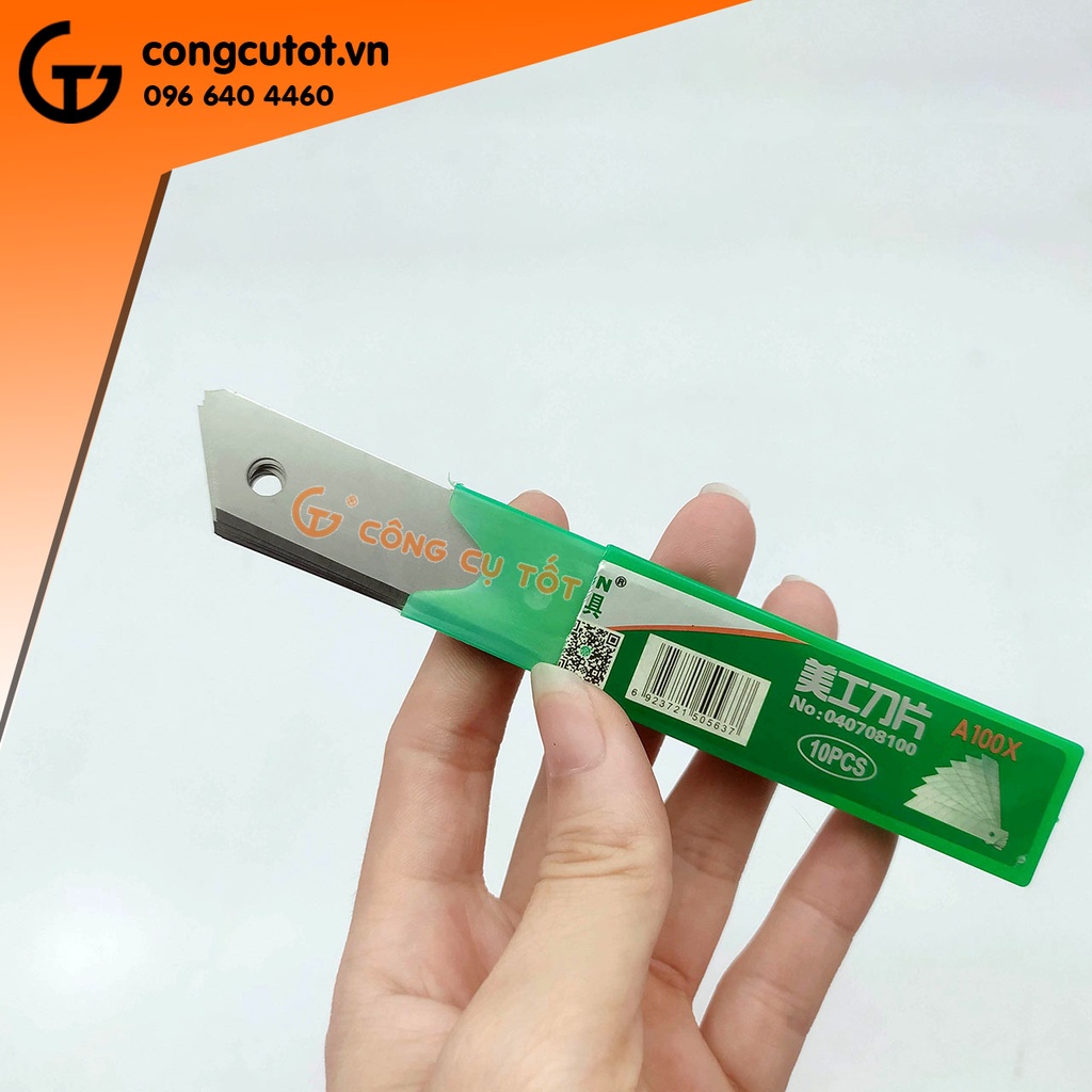 Hộp 10 lưỡi dao rọc giấy khổ lớn Berrylion A100X - 7 khía