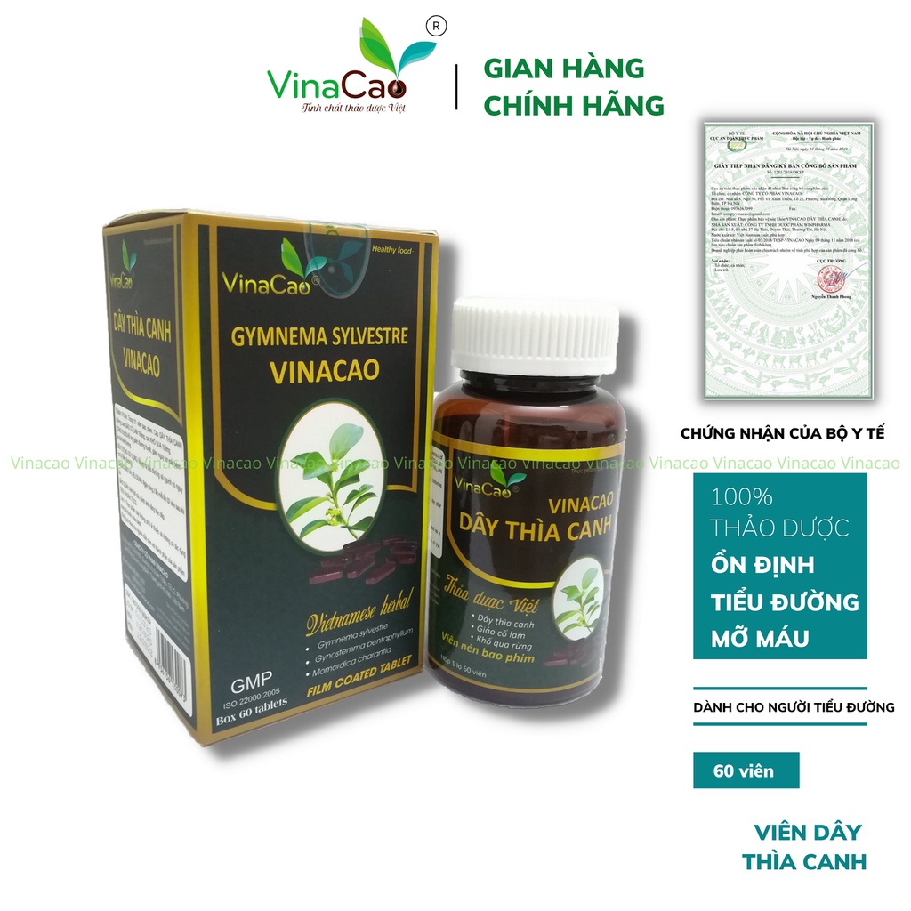 (60 viên) DÂY THÌA CANH VINACAO - Dây thìa canh, giảo cổ lam, khổ qua - Hỗ trợ tiểu đường hiệu quả