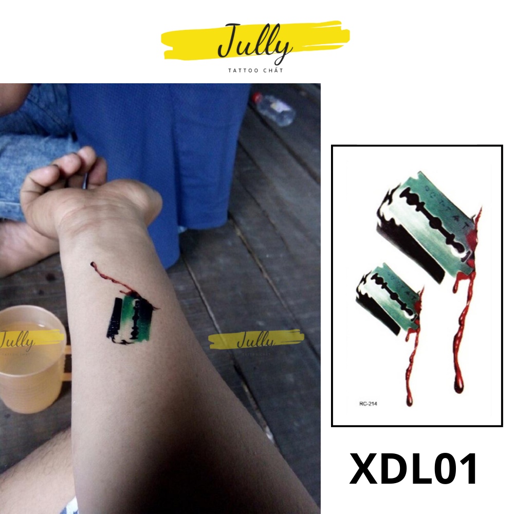 Hình xăm dán tạm thời hình dao lam mini chống nước JULLY Tattoo chất