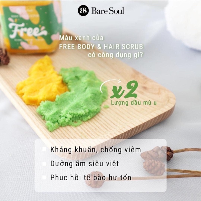 Muối tắm tẩy tế bào chết cho cơ thể và tóc BareSoul Free Body &amp; Hair Scrub 300g