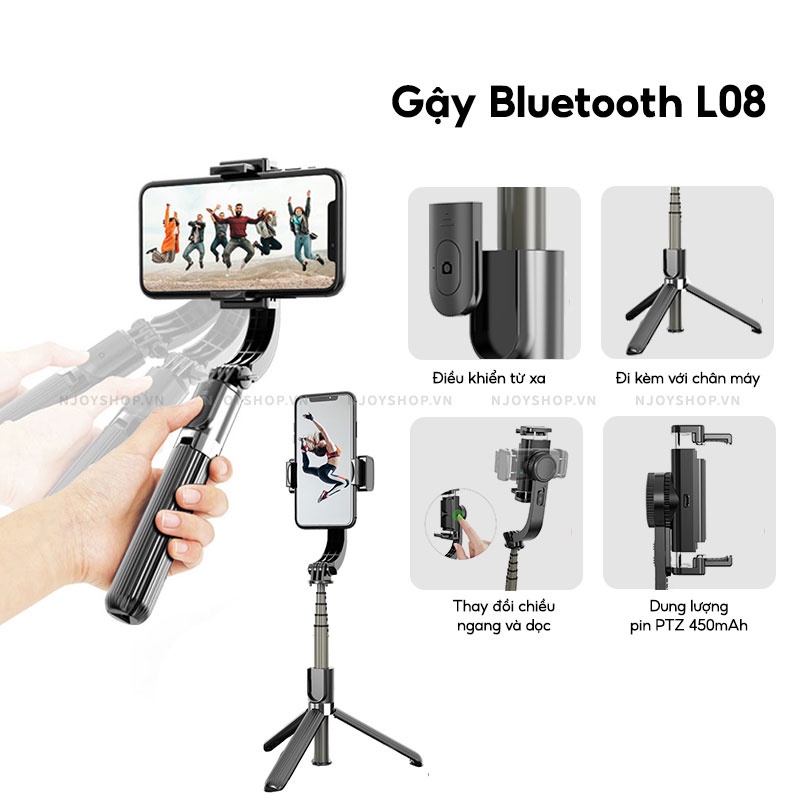 Gậy Chụp Ảnh 3 Chân L08 Chống Rung Gimbal Có Điều Khiển Bluetooth Hỗ Trợ Chụp Ảnh Selfie Tự Sướng Quay Video Njoyshop