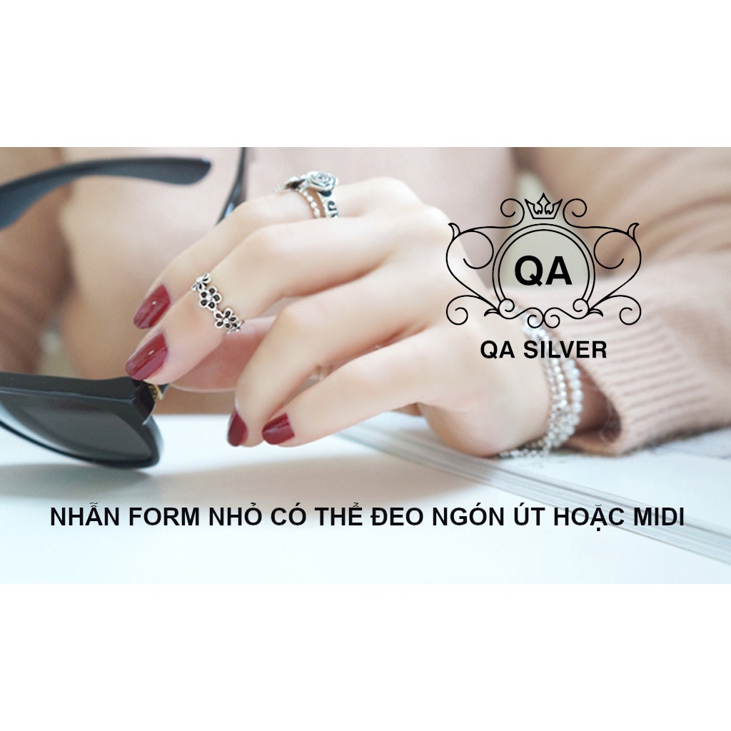 Nhẫn bạc thái 925 hoa đen form nhỏ nhẫn nữ ngón út S925 FLORA QA SILVER Ring RI220103