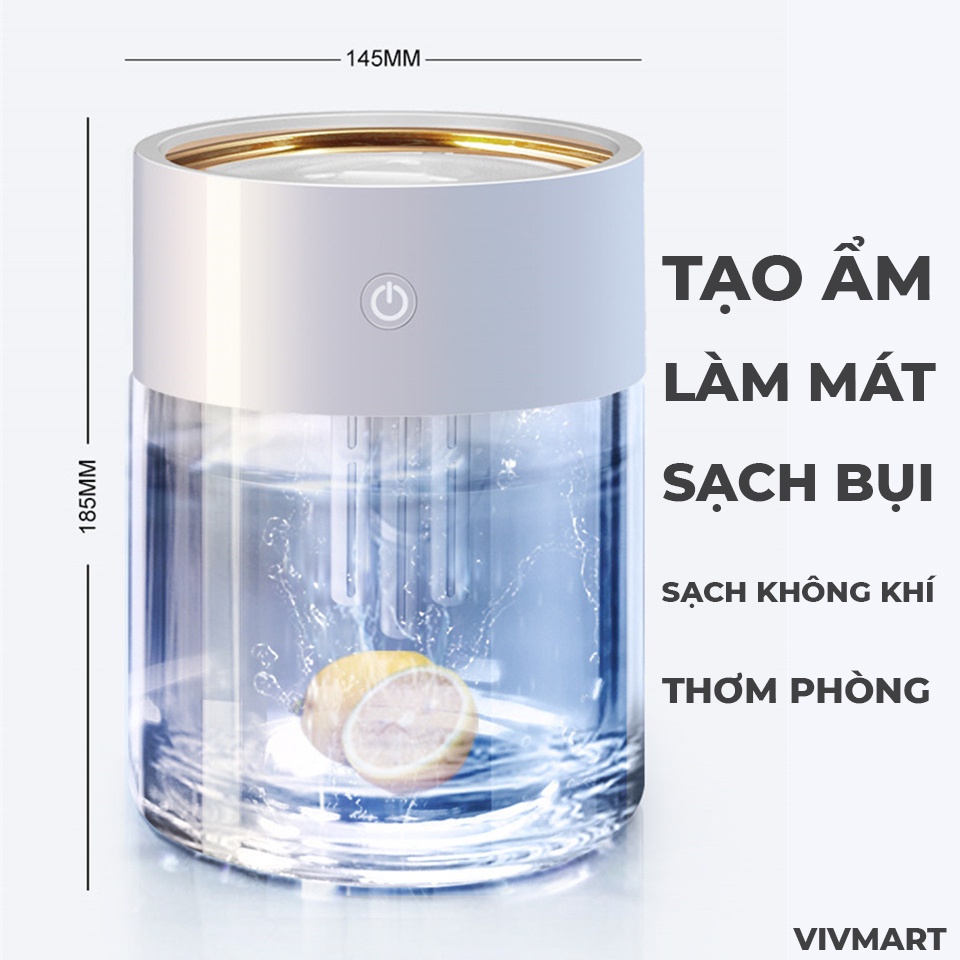 Máy Phun Sương Tạo Độ Ẩm Làm Mát Khuếch Tán Tinh Dầu Với 3 Đầu Phun Tích Hợp Đèn Led Nhiều Màu