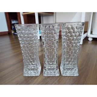 Bình hoa thủy tinh vuông eo cao 25cm